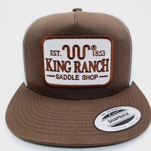 Flat Bill Mesh Snap Back Embroidered Patch Cap Hat Brown